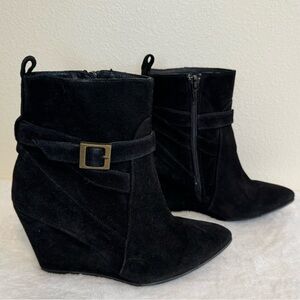 Charles David Black Suede Wedge Booties Size 6.5
